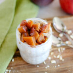 Oats topped with caramelized peaches.