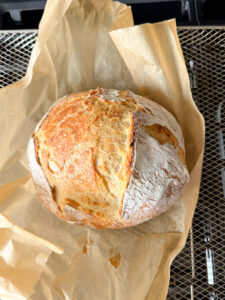 Freshly baked round loaf of bread